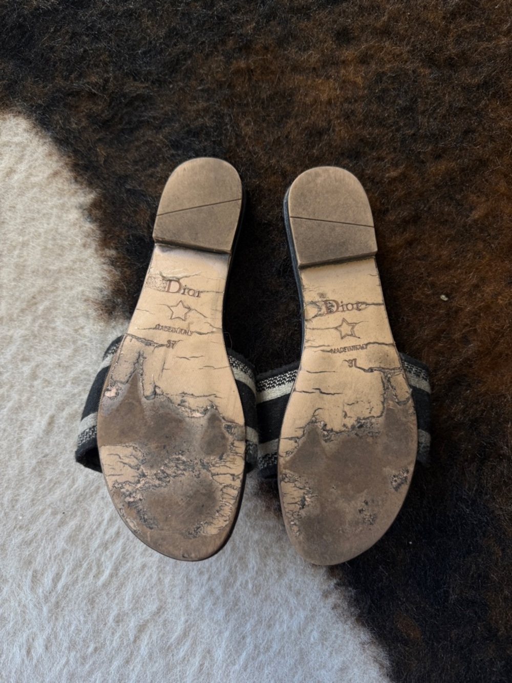 Christian Dior Dway Slides Sandals Black And White Size 37 - Picture 5 of 5